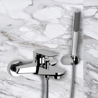 Tub Filler Wall-Mounted Bath Shower Mixer With Bracket And Hand Shower In Chrome Remer I02US